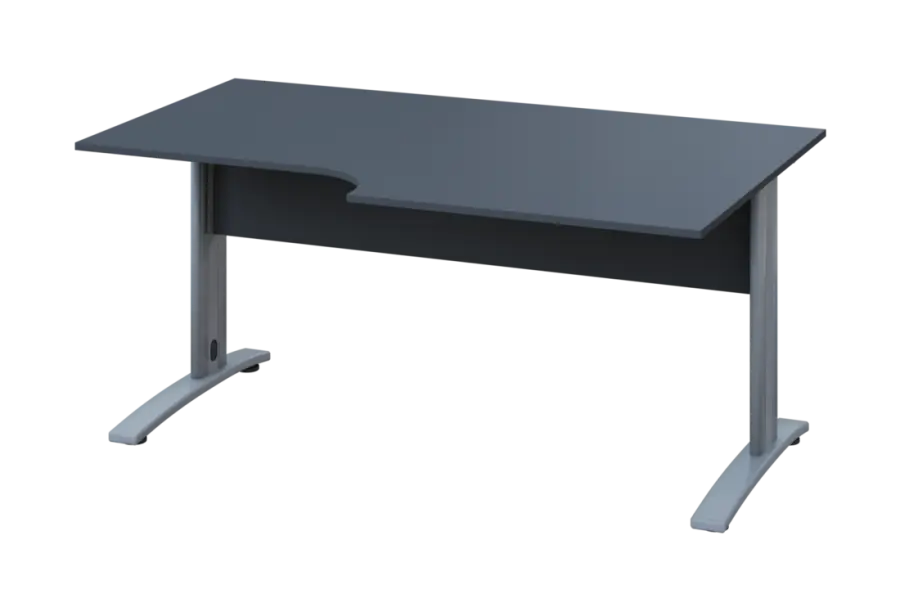 ERK 28 - 168 stůl kancelářský, rohový, pravý, kovová podnož stříbrná deska 25 mm, široký 1600 mm, antracit